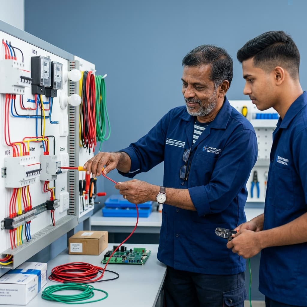 An elderly Indian electrician teaching